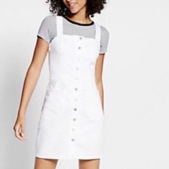 Express Mini Button Front Overall Dress - Picture 1 of 6